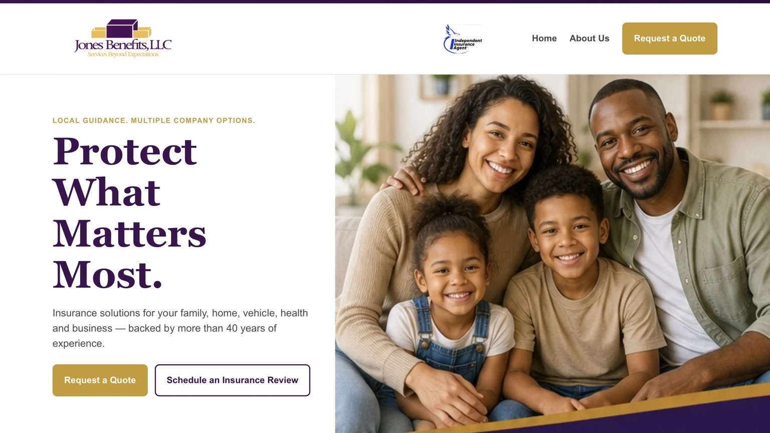 Jones Benefits website designed by Rootory Digital